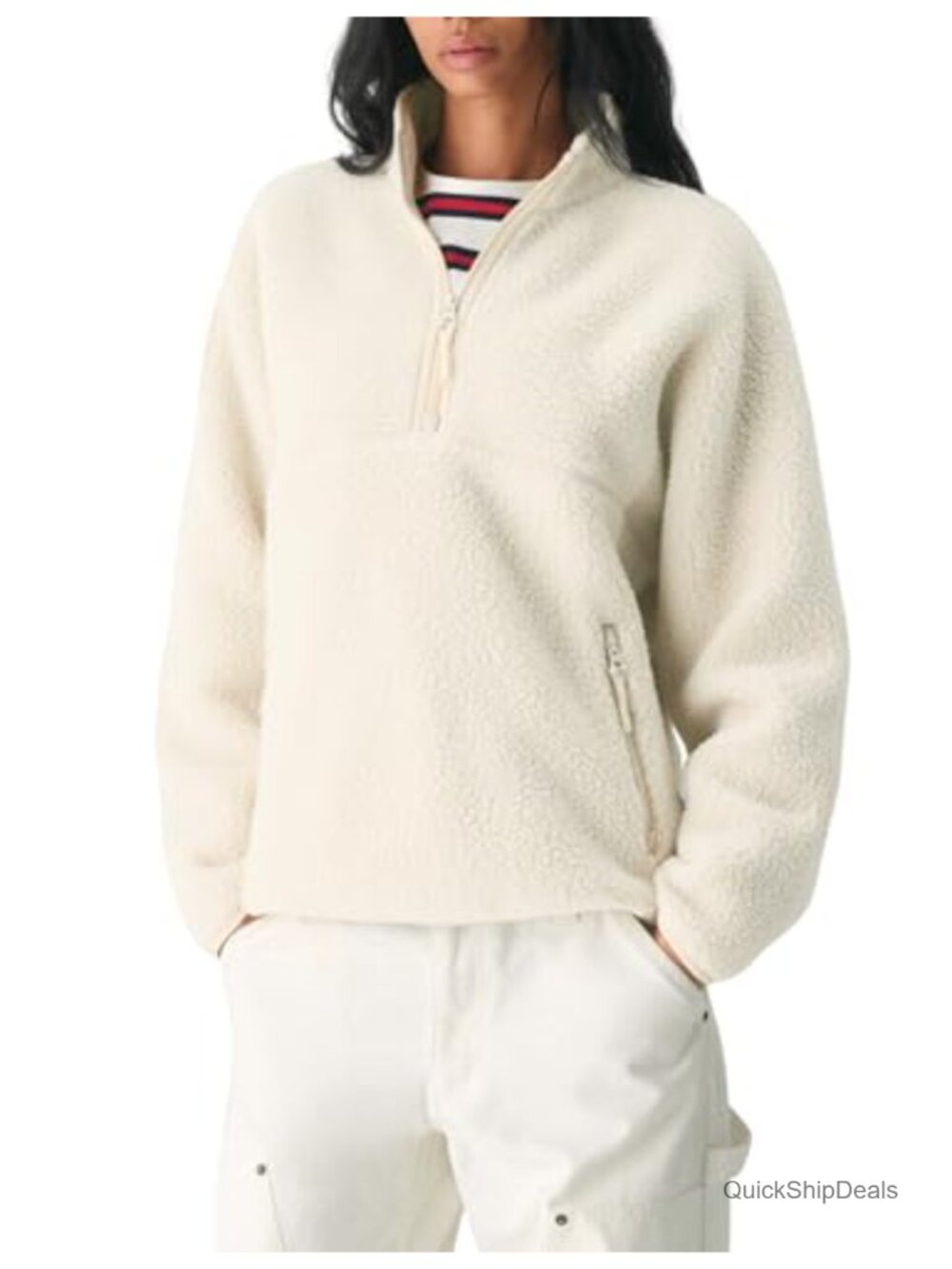 Women's Quarter Zip Fleece Pullover Sherpa Jacket Fuzzy Warm